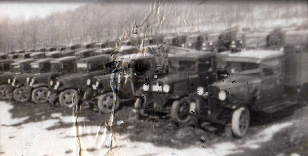 Vehicles in the regional storage lot at the Pine Grove Furnace CCC Camp c.1941.