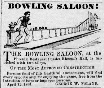 Foland promised that patrons could enjoy bowling “free from the intrusion of boys or improper persons.” Carlisle Herald, April 12, 1861