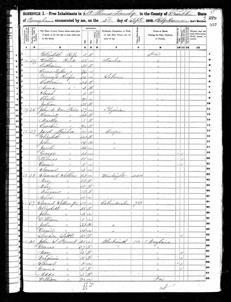 1850 United States Federal Census for George Fisher