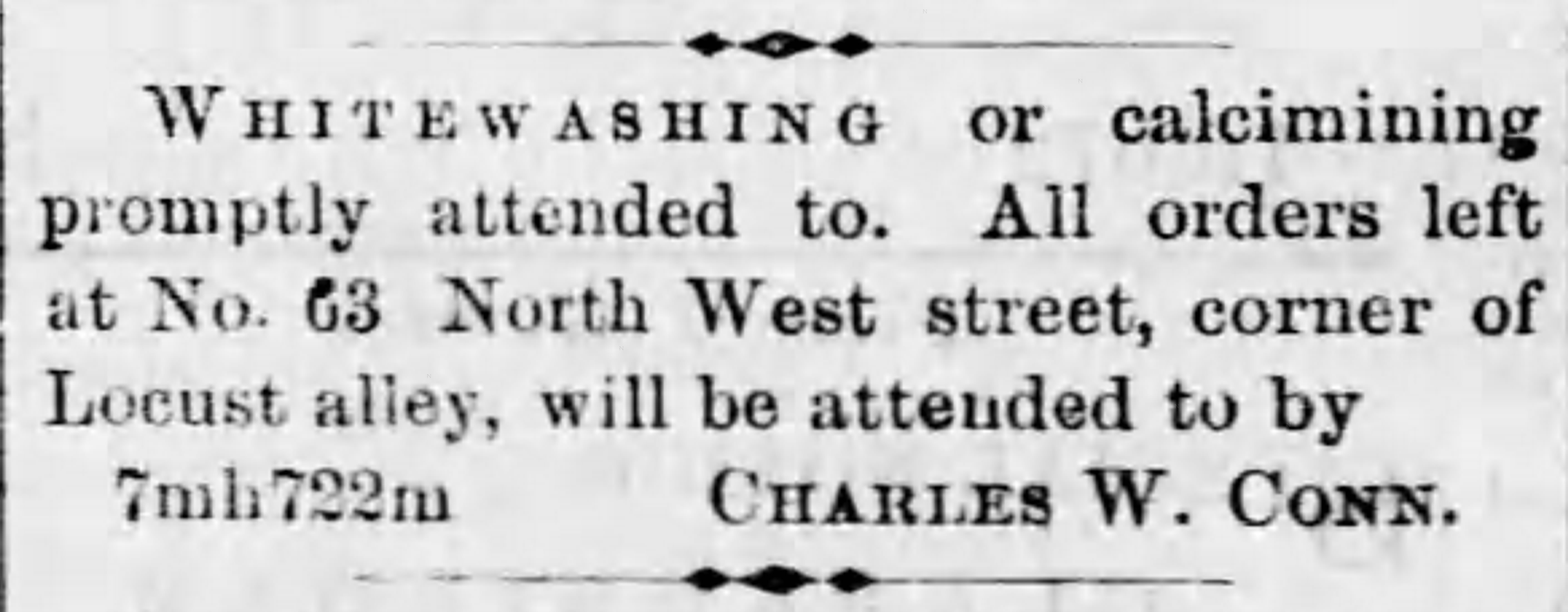 A newspaper advertisement for Charles Conn's whitewashing business