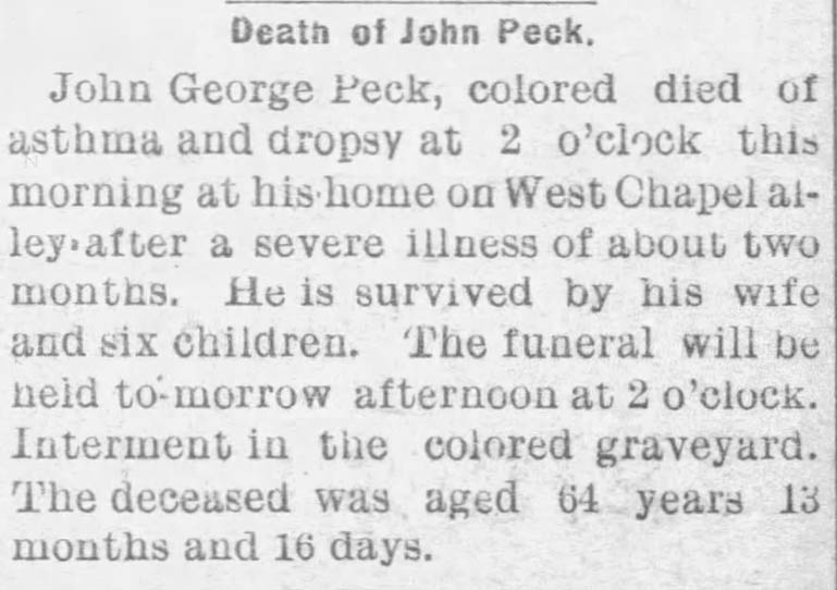 Clipping from The Sentinel of John George Peck Death