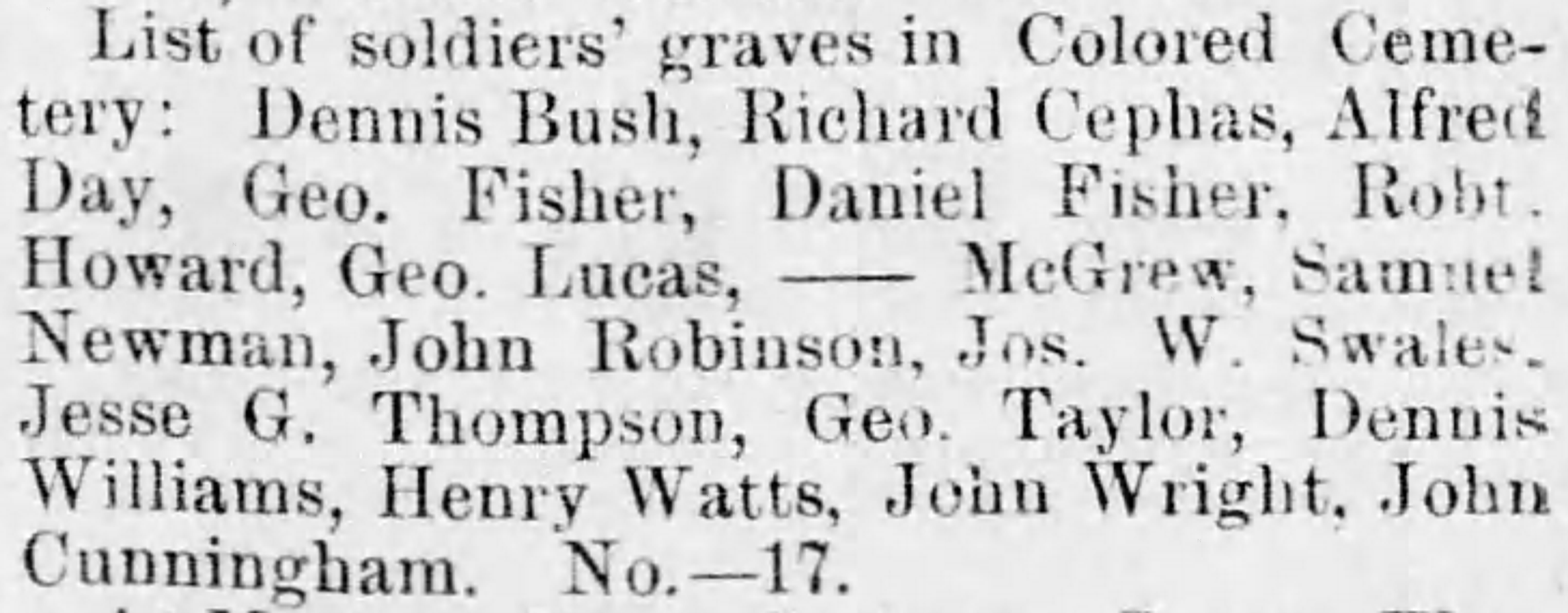 Newspaper article listing the graves of Civil War soldiers in Cumberland County