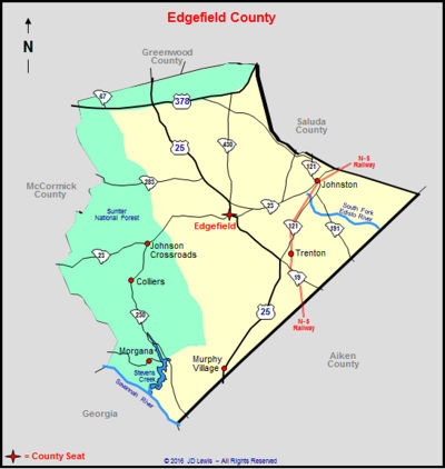 Map of Edgefield County, South Carolina