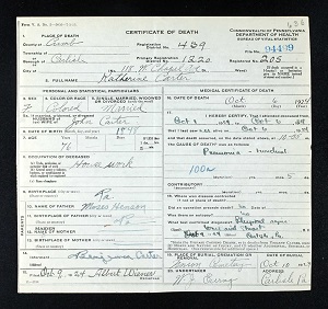 Pennsylvania Death Certificates 1906 to 1967 for Katherine Carter