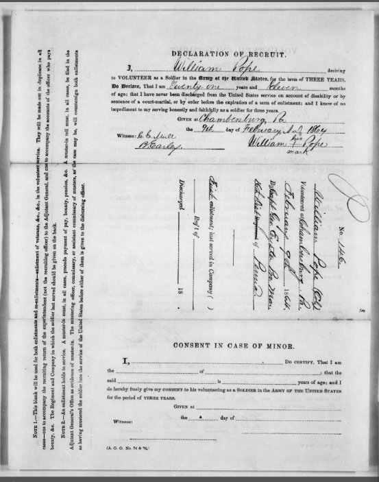 Image of William Pope's Declaration of Recruitment (Fold3.com)