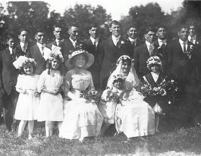 Photo of the wedding party at Jim Thorpe's Wedding to Iva Miller at St. Patrick's Catholic Church