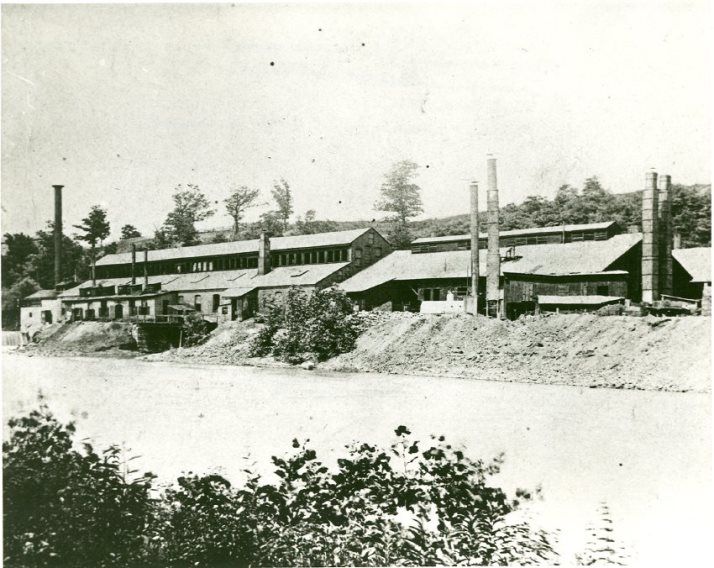 Image of the Harrisburg Nail Works along the Conodoquinet Creek at West Fairview, Pennsylvania in 1885.