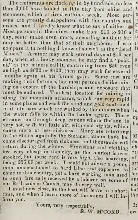 Scan of the second part of McCord's letter in the American Volunteer, November 11, 1849.