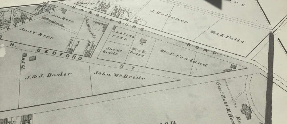 1872 Atlas of Cumberland County showing Mrs. E. Potts’ property and the “Skating Park” 