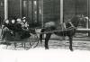4 individuals seated in a horse drawn sleigh