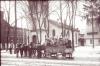 Photo of a sleighing group, probably a school group in front of St. John's Episcopal Church.